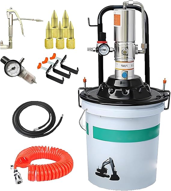60:1 Air Operated Grease Pump, 5 Gallon 0.85L/Min Grease Pump, 24-48Mpa Portable Pneumatic Grease Filler Pump with 11 1/8" Rubber-Lined Follower Plate - Without Bucket(White)