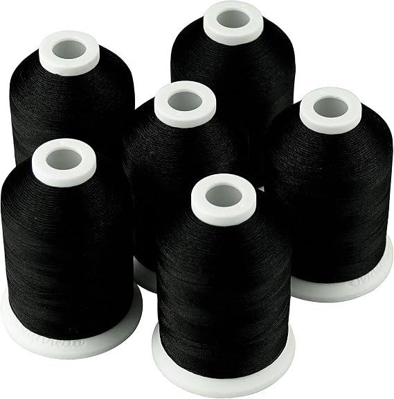 Simthread 6 Black 1000M(1100Y) Polyester Machine Embroidery Threads for Brother Babylock Janome Singer Pfaff Husqvarna Bernina Embroidery and Sewing Machines