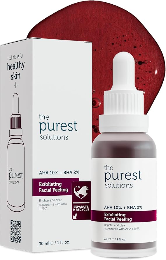 The Purest Solutions, AHA & BHA Canlandırıcı & Cilt Tonu Eşitleyici Kırmızı Peeling Cilt Bakım Serumu 30 ml (Aha 10% + Bha 2%)