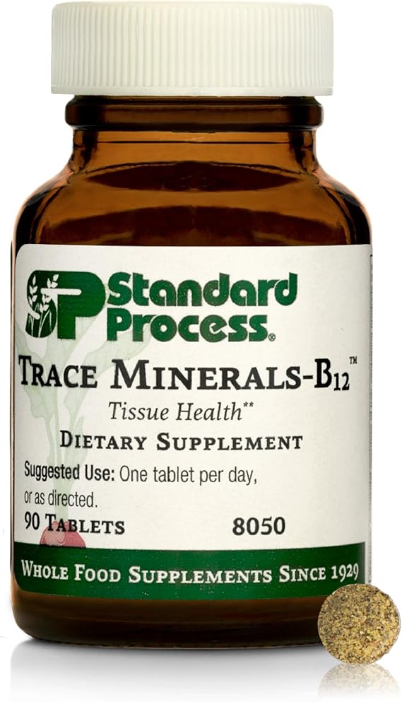 Standard Process Trace Minerals-B12 - Thyroid & Cell Functioning Support with Iodine, Zinc & Copper - Cartilage & Bone Health Aid - Non-Dairy & Non-Soy - 90 Tablets (90 Servings)