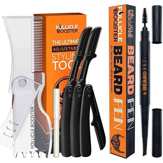 Beard Filler Pen - 2 Pack Medium Black and Beard Shaper Kit