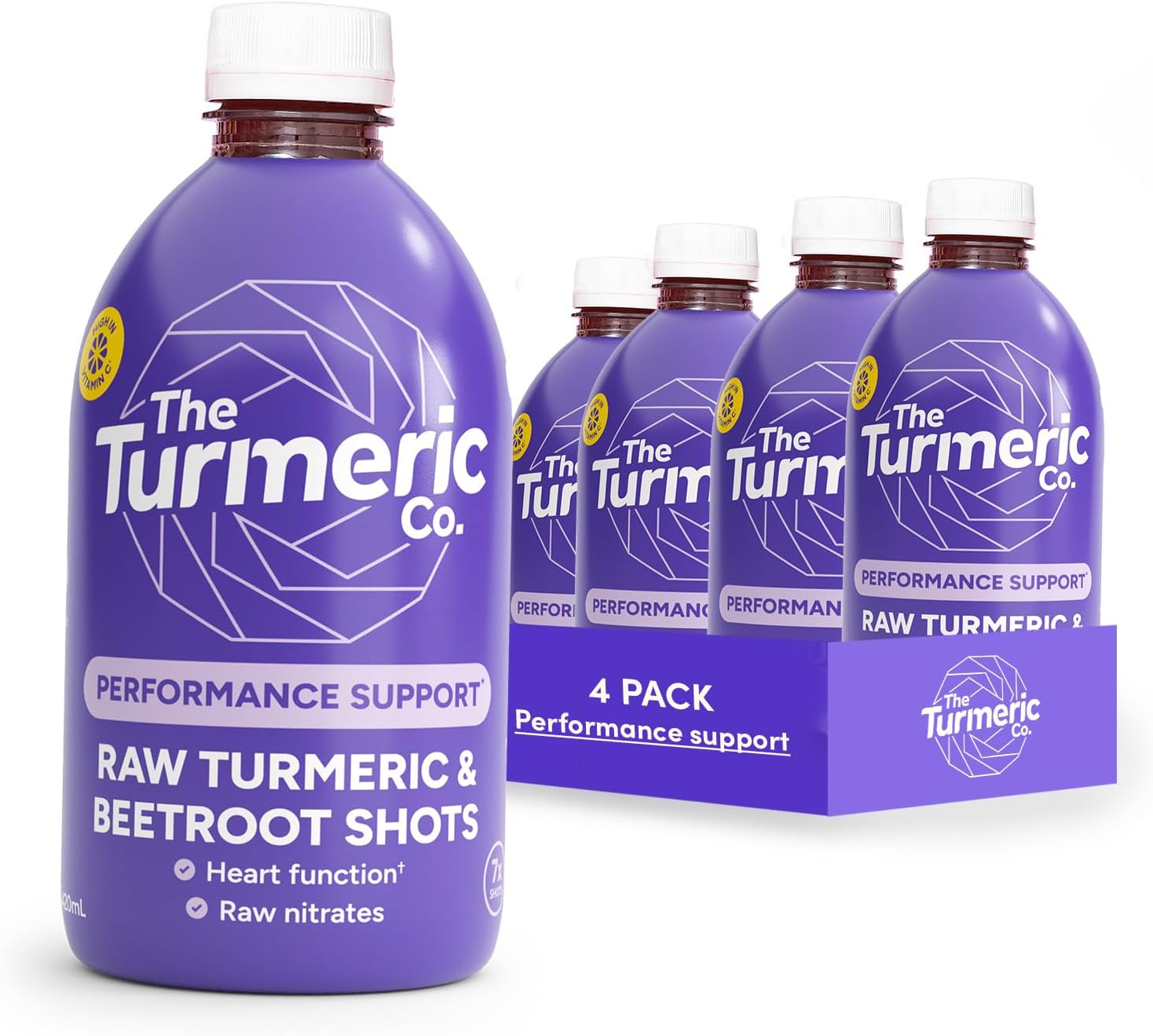 The Turmeric Co. Turmeric and Beetroot Shots | 28 Shots | Workout Performance Support & Natural Energy | Vegan Cold-Pressed Ingredients | Month Supply 4x420ml Dosing Bottles | No Added Sugar