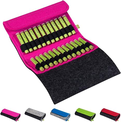 Homeopathic Pocket Pharmacy Globules Bag Potency C30 Filled with 24 Globules Tubes (Glass) Handmade from Real Felt (Pink)