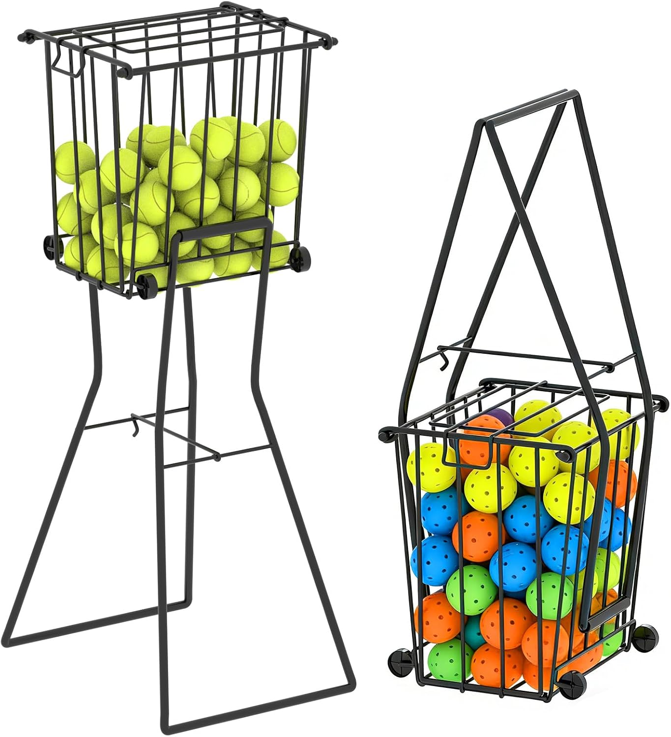Tennis & Pickleball Hopper with Wheels – Ball Pick Up Basket, Holds 75 Tennis Balls & 50 Pickleballs