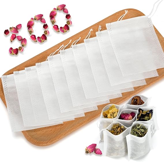 Empty Tea Bags for Loose Leaf Tea, 300Pcs Disposable Tea Infuser Sachets | Fillable Tea Filter Bags with Cotton Drawstring(3.54"X 2.75"), Widely Used for Stewing or Brewing Tea, Coffee, Herb, Spice