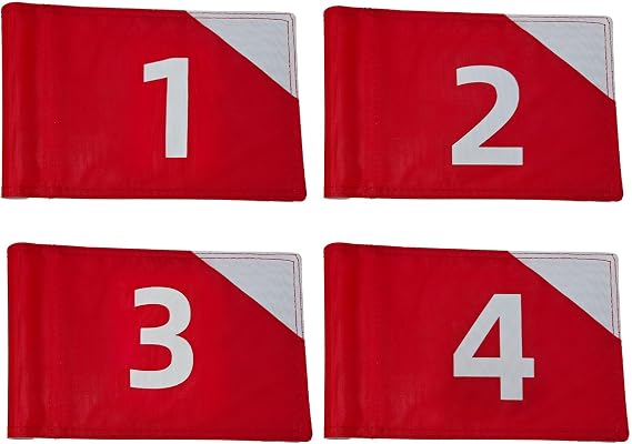 Crestgolf 4 PCS Mini Golf Flags for Yard, All 8x6 Inch, Upgraded Dual-Layer 420D Nylon, Double Sided Printing, Numbered 1-4 Golf Pin Flags for Practice Putting Green with Tube Inserted red