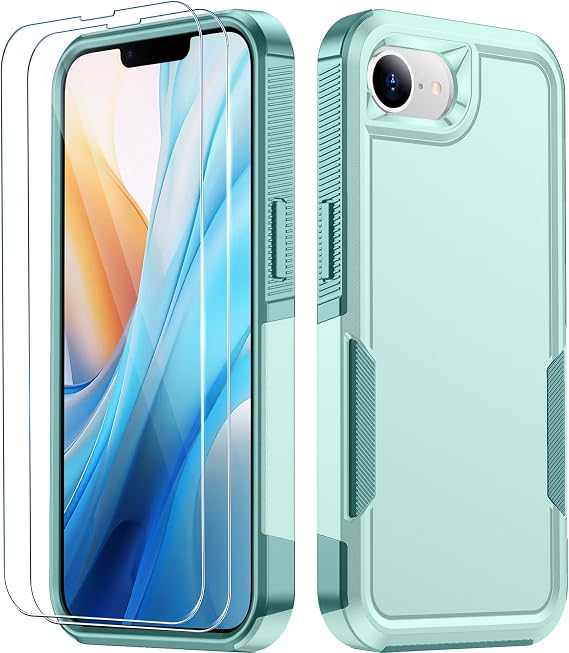 SPIDERCASE Designed for iPhone 16e Case, [12 FT Military Grade Protection] 2 Pack [Tempered Glass Screen Protectors] Heavy Duty Shockproof Case Screen Expanders Magnifiers, Light Green