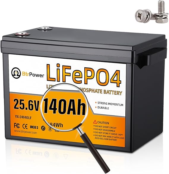 24V 140Ah Lithium Battery,3584Wh Deep Cycle LiFePO4 Battery | Built-in 100A BMS fit for Home Storage,Trolling Motor,RV,Off-Grid System,Solar Power System,Marine