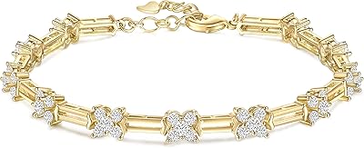 TIGRADE 14K Gold Plated Bracelet for Women Dainty Cubic Zirconia Adjustable Link Chain Bracelets for Lover Mom Friends Size 6.5-7.5 Inch