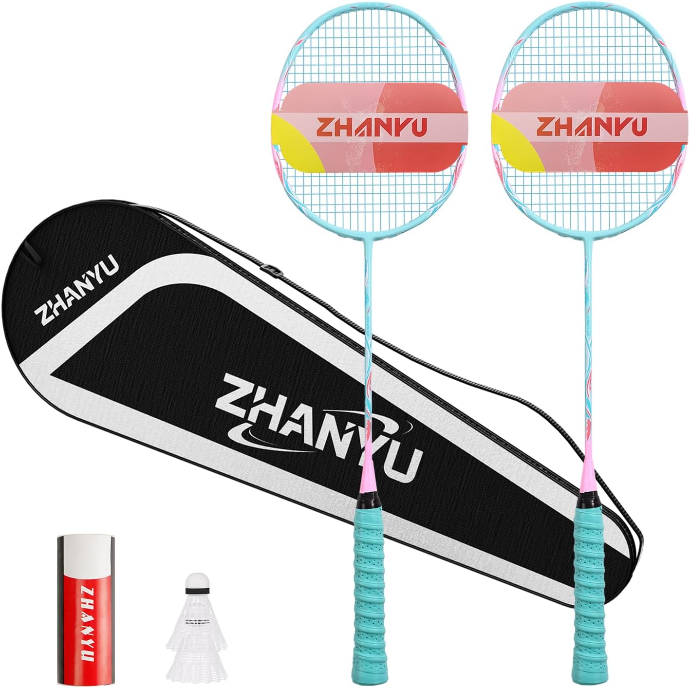 Badminton Racket,Badminton Racket Set,82 Gram Lightweight Carbon Fiber One-Piece Molded Durable Grade Racket,Including 2 Rackets,2 Nylon Shuttlecocks,And 1 Ball Bag