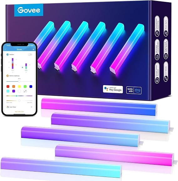 Govee LED RGBIC Glide Wall Lights Smart, Works with Alexa and Google Assistant, Intelligent Lively Illumination for Gaming Room, Music Sync and Dynamic Scenes, 6 pcs [Energy Class G]