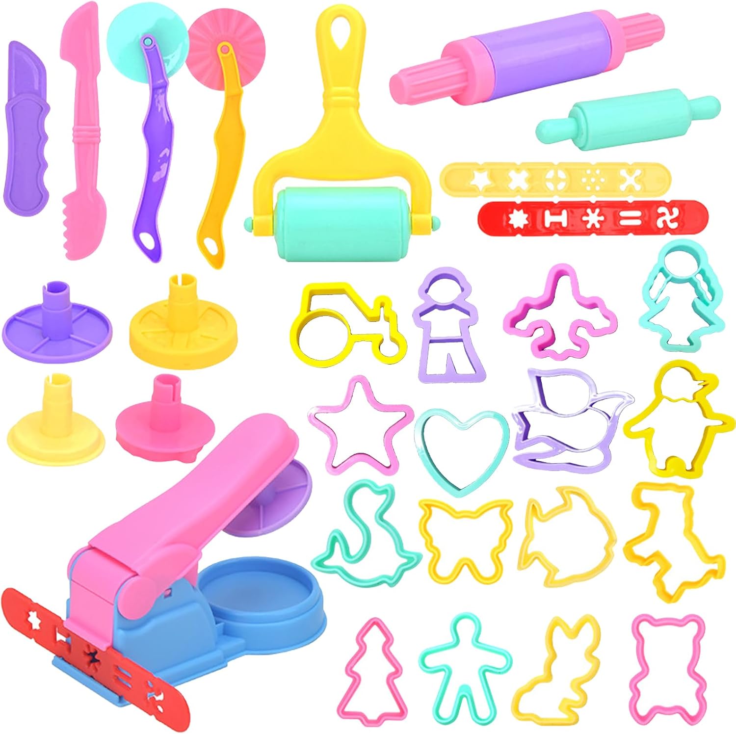 30 PCS Play Doh Tools Set Playdoh Accessories Playdough Cutters Clay Extruders Rollers Molds Playdoh Tools and Cutters, Creation Educational Toy Gift Set 30PCS