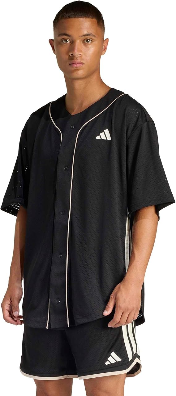 adidas Mens Stadium Mesh Baseball Shirt Casual Tops Casual - Black
