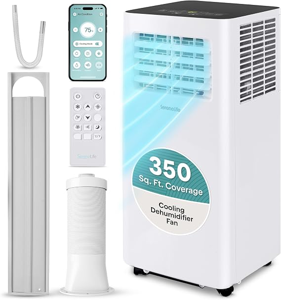 SereneLife Portable AC Unit 8000 BTU with LED Display & Control Box | Standing Portable Air Conditioner with Dehumidifier & Fan Modes | Easy Setup for Bedroom and Offices | Window Kit Compact Included