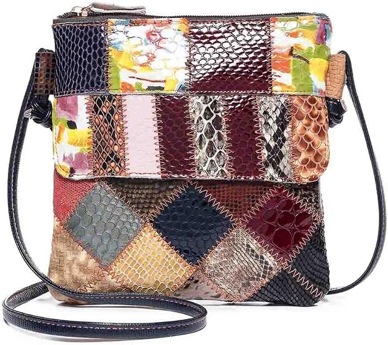 Random Color Splicing Crossbody Purse Women Multicolor Handbag Leather Colorful Shoulder Bag Travel Shopper satchel