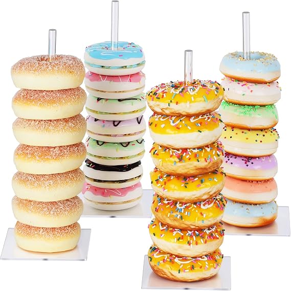 Suneerplay Donut Stand Acrylic 4 Pack, Clear Bagel Holder Stand, Donut Tower Stand, Donut Display Stand for Dessert Table, Doughnut Holder for Birthday, Wedding, Baby Shower, Christmas, Party