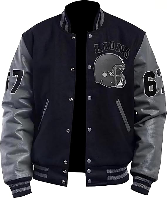 Tom Hardy Men's Venom Detroit Beverly Hillscop Wool Leather Baseball Black & Grey Varsity Bomber Jacket