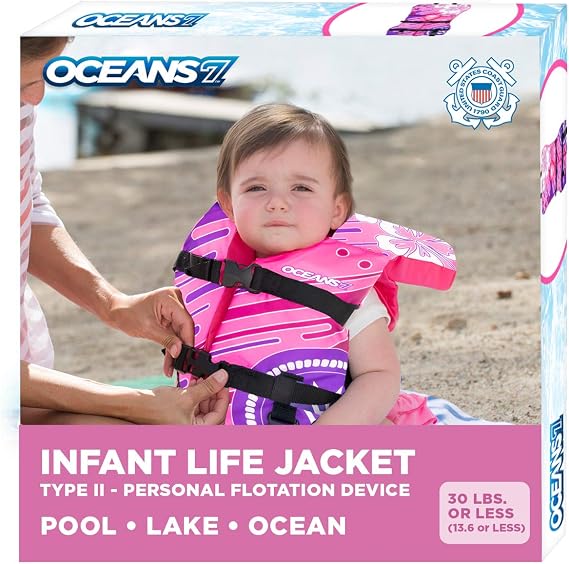 Aqua Oceans 7 Life Jacket for Kids - US Coast Guard Approved Life Vest for Infant, Child & Youth Boys and Girls, Open-Side PFD for Boating, Swimming & Water Sports