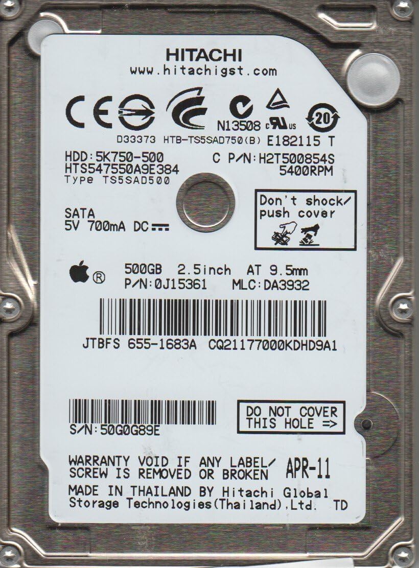 Hitachi Travelstar 5K750 500GB SATA 2.5â€ OEM HDD HTS547550A9E384