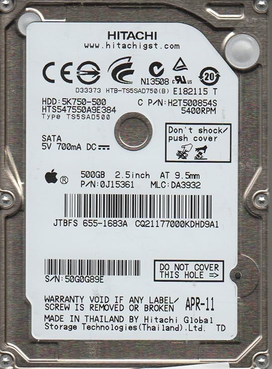 Hitachi Travelstar 5K750 500GB SATA 2.5a OEM HDD HTS547550A9E384