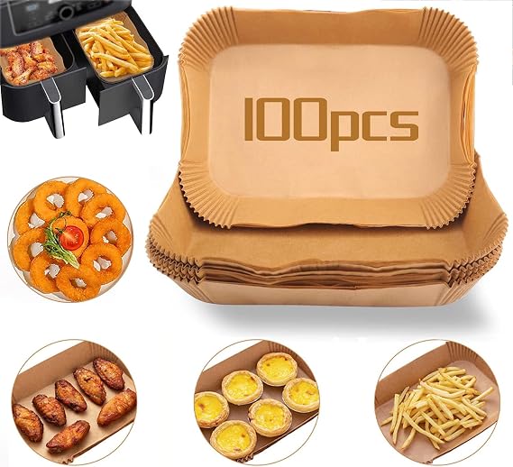 100 PCS Airfryer Liners Disposable Non-Stick, Waterproof, and Food-Grade Parchment Paper Baking Paper – Perfect for Healthy Frying