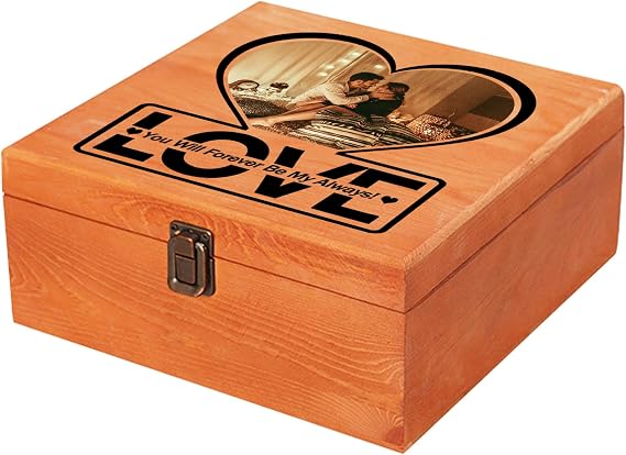 Personalized Wooden Keepsake Storage Box with Picture, Custom Couple Gifts | Custom Memory Box with Photo, Wood Box with Lid, Customizable Gifts for Women Men on Birthday Christmas Wedding Anniversary