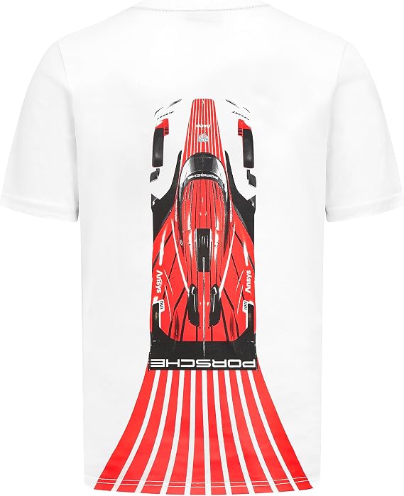 Porsche Penske Motorsport Graphic T-Shirt White | 100% cotton, Logo print on chest, Stripe and car prints on back