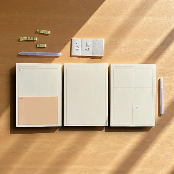Difference Introduction Desktop Planner Set with 3’ – Today & Tomorrow & Weekly Plan | Dotted Page | Detachable Block | 3 x 80 Leaves | 90 gr Ivory Paper