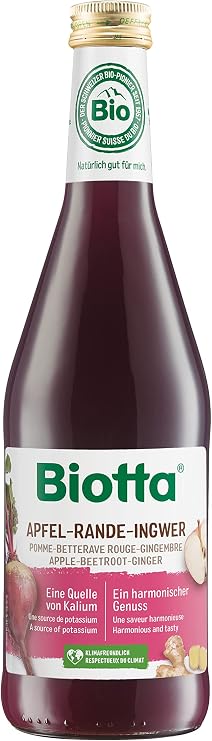 Biotta Apple, Beetroot and Ginger Juice | Organic | Natural source of Potassium | Contribute to the normal maintenance of normal blood pressure | Not from concentrate | 500ml