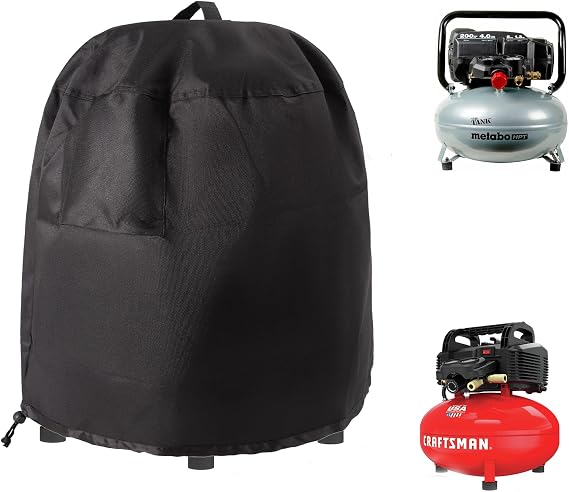Air Compressor Cover,Outdoor Waterproof Heavy Blowing Air Compressors Covers with Handle,Fit for CRAFTSMAN,PORTER-CABLE,DEWALT 6 Gallon Portable Pancake Oil-Free Air Compressor (Black, 19*18in)