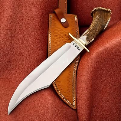 Jimm Bowie Blade With Crown Stag Horn Handle Historical Replica With Leather Sheath JBKY-HGF