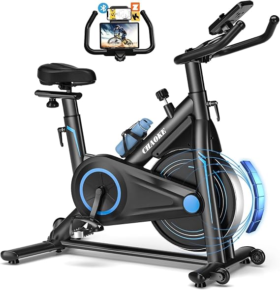 CHAOKE Spin Bike Aerobike Zwift/App Interlocking/Silent/Magnetic Load Adjustment/Easy Assembly/ Fitness Bike Indoor Bike For Home Load Capacity 160Kg Tablet Holder with Comfortable Saddle Aerobic Exercise Diet Equipment