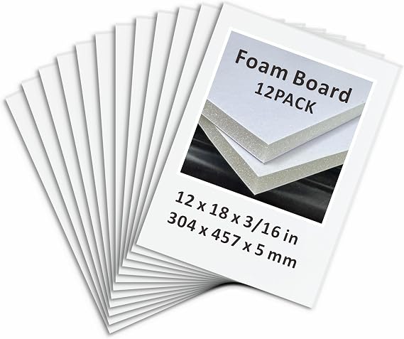 Foam Board 12 x 18 in, ZXUNLIEH 12 Pack White Poster Board, 3/16 in Thick