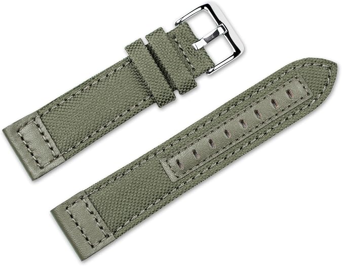 deBeer 18mm Watch Band - Nylon Canvas with Leather Trim - Olive Watch Strap