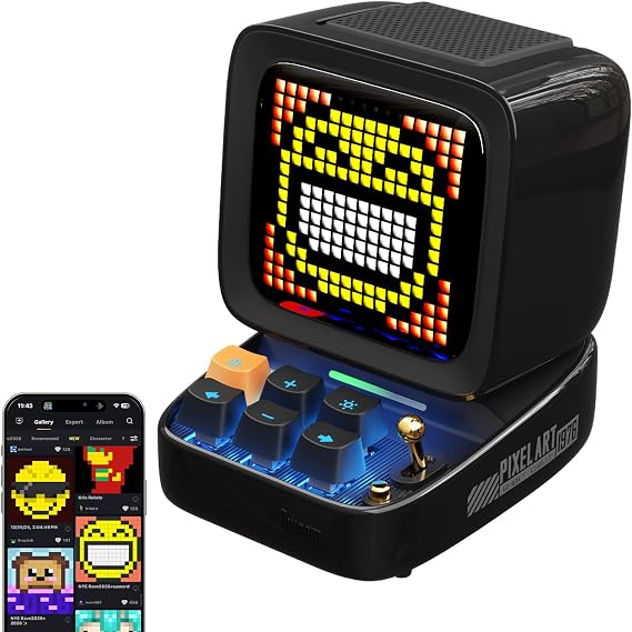 Divoom Ditoo Multifunctional Pixel Art LED Bluetooth Speaker 256 Programmable LED Panel with Party Light Smart Digital Table Clock Gaming Music Box Support TF Card & Radio Black