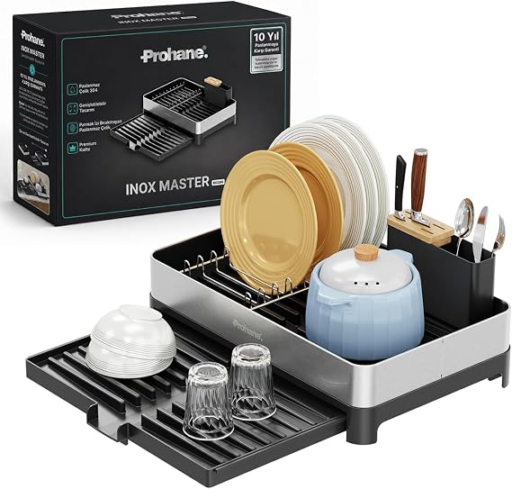 INOX MASTER KD200 | Kompakt Genişletilebilir Bulaşıklık | 304 Paslanmaz Çelik | Su Tahliyeli Tezgah Üstü Kurutmalık