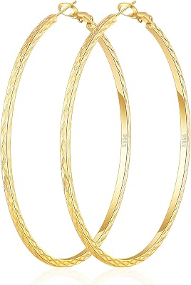 BMMYE Gold Hoop Earrings for Women Lightweight 14K Gold Plated Earrings Hypoallergenic Earrings Big Hoop Earrings for Women 40506070MM