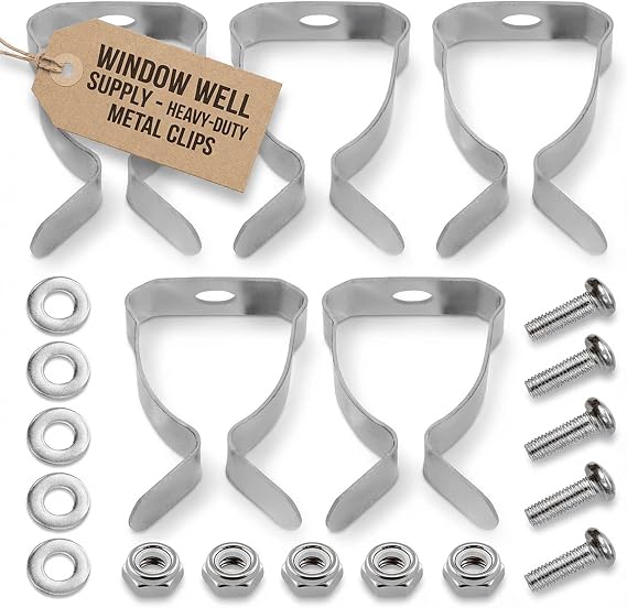 Heavy Duty Spring Clips Hardware Kit for Window Well Covers Installation | Universal Fit, Easy Assembly Metal Clips, Bolts & Screws, Egress Hardware Set