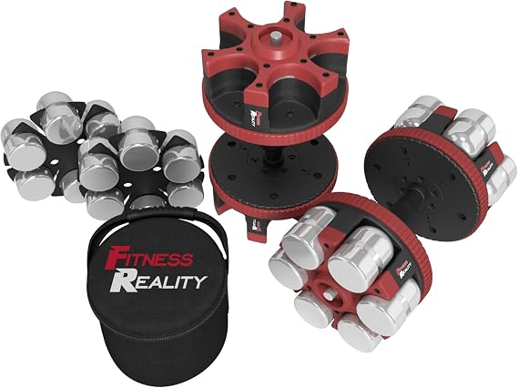 Fitness Reality Adjustable Dumbbells 10-45 Pounds, 3 lbs increments, OPTIONS: Single/Pair/Adjustable Weight Kettlebell