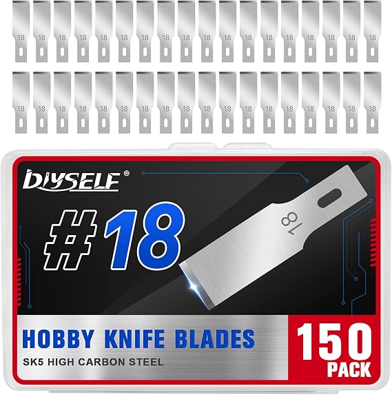 DIYSELF 150 PCS #18 Exacto Knife Blades, SK5 Hobby Knife Replacement Blade | Chisel-Edge Craft Knife Blades for Flat Cuts and Trimming, Durable Art Knife Blades for Paper, Wood, Leather and Models