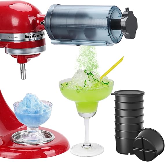 Ice Shaver Attachment for KitchenAid Stand Mixers with 8 Reusable Ice Molds | Snow Cone Maker for KitchenAid,SUS304 Stainless Steel Blade,BPA-Free,Create Fluffy Snow-like Shaved Ice,for Fast Ice Shaving.