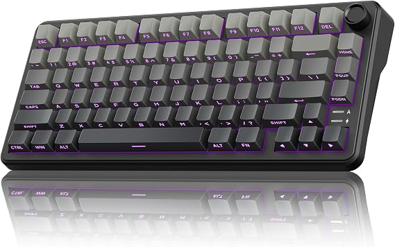 RedThunder K75 Wireless Mechanical Gaming Keyboard with Knob, 75% Layout Creamy Keyboard with Side RGB Light, Prelubed Linear Switches, Sideengraved PBT Keycaps, Wireless Wired BT 5.0, Gradient Gray
