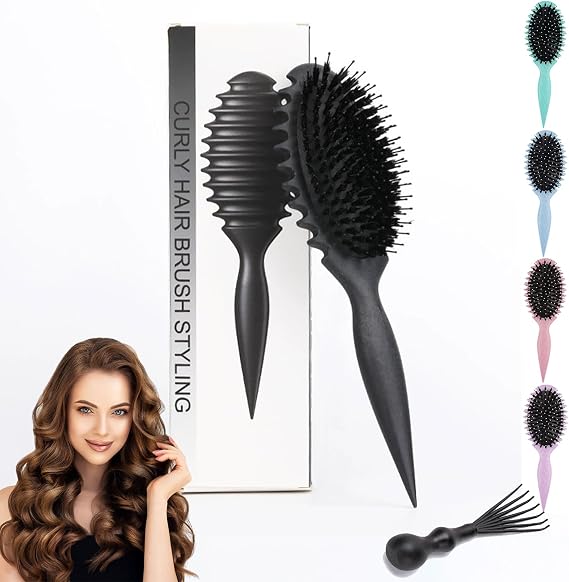Curly Hair Brush, Curl Defining Brush Curly Styling Hair Brush for Detangling and Reduce Pulling and Curl Separation for Women and Men (Black)