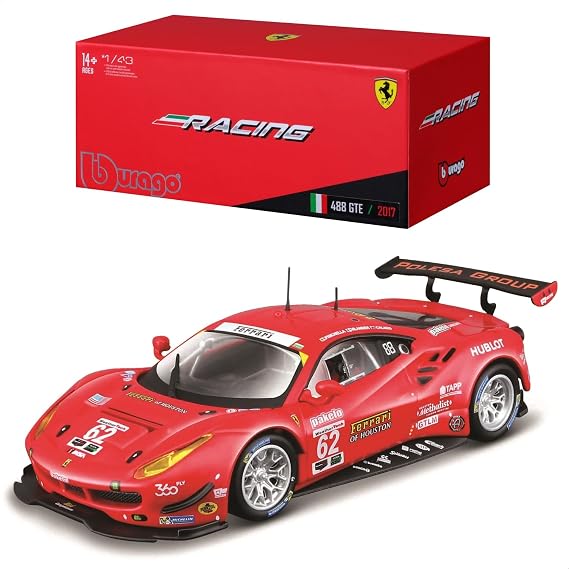 Bburago B18-36301 1:43 Ferrari Racing 488 GTE 2017, Red #62