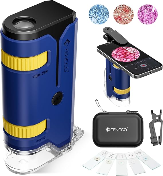 100x-250x Mini Pocket Microscope for Kids Adults, Protable Handheld Microscope Kit, Portable Miniscope for Kids Adults Science Lab Education, Blue