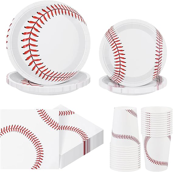 ADXCO 120 Pieces Baseball Party Supplies Tableware Set Disposable Paper Plates Napkins Cups 7 Inch 9 Inch Birthday Favors Decorations for Sport Themed Party Serves 24