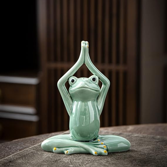OwMell Ceramic Zen Frog Decor, Yoga Pose Meditation Frog Staute Figurine