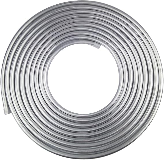 3/8 Fuel Line, 3003 Grade Aluminium Tubing for Brake Line, Metal Coiled Gas Line, Refrigeration [OD:3/8""][ Wall Thickness:0.035""][L:50FT], Silver
