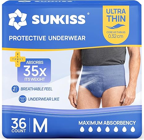 SUNKISS Men's Incontinence Pants Blue Size M Pack of 36