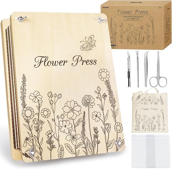 Sanlebi Large Flower Press for Adults Kids - 11.8x8.3 Inches (30x21cm) 10 Layers DIY Wooden Flower Pressing Kit with Storage Bag Arts and Crafts Kits for Adults Great Gift
